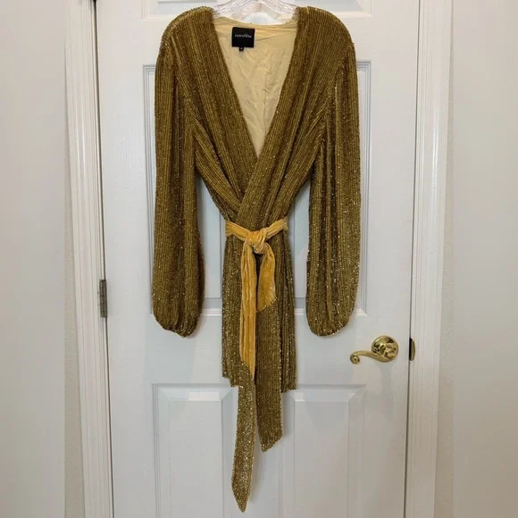Retrofete Gabrielle Sequin Robe Dress in Gold Size Medium